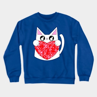 Snow The Cat With Valentine Heart Crewneck Sweatshirt